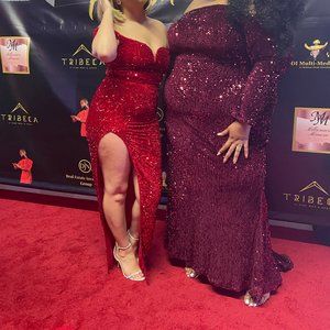 Seomiscky Plus Size Off Shoulder Sequins Floor Length Formal Dress